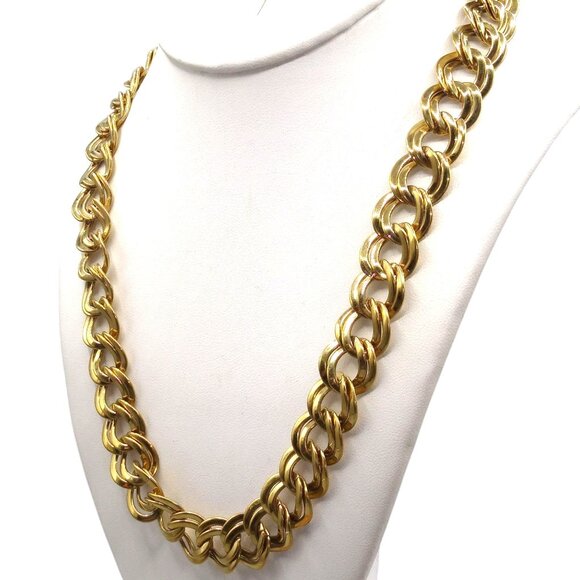 Vintage Monet Double Link Chain Necklace, Gold Plated Classic 20in - Picture 3 of 4
